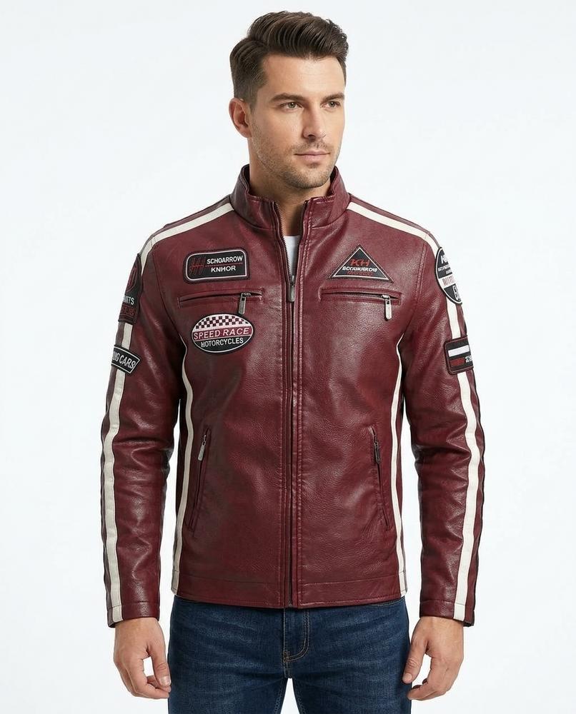 REI-Outlet24 - Valor | Patched Striped Leather Jacket Men