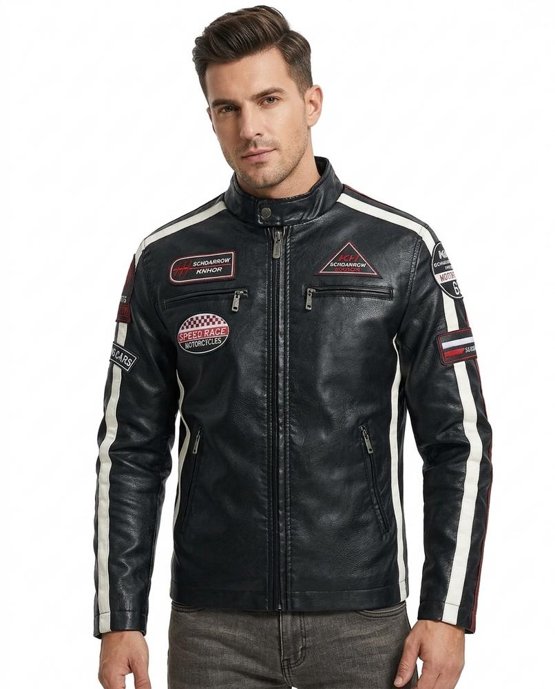 REI-Outlet24 - Valor | Patched Striped Leather Jacket Men