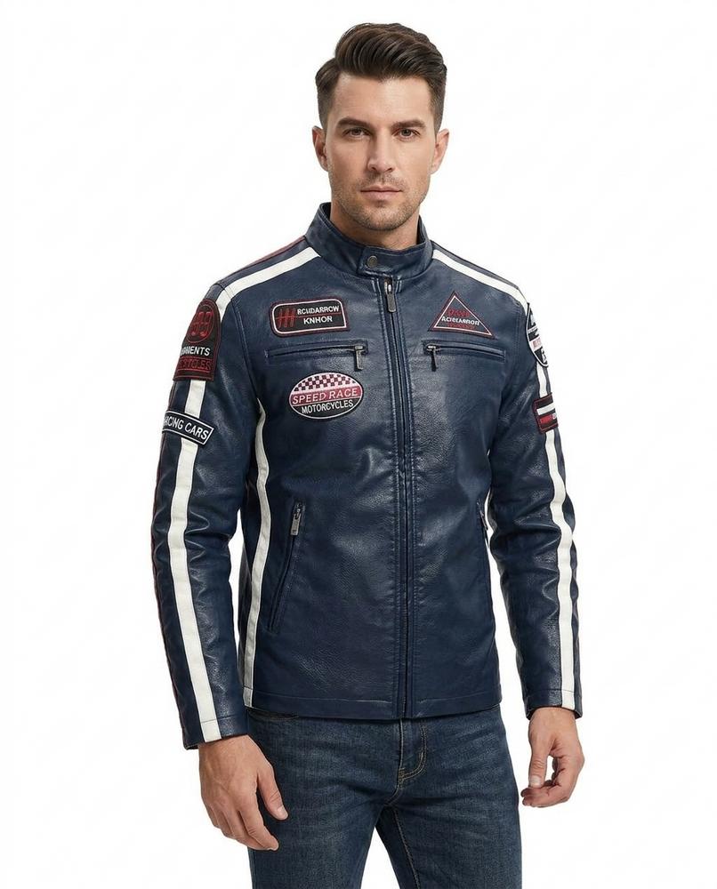 REI-Outlet24 - Valor | Patched Striped Leather Jacket Men